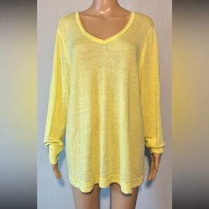 Chico's Women's Sweater Size XL Yellow Knit Linen Blend Lightweight Scoop Neck
